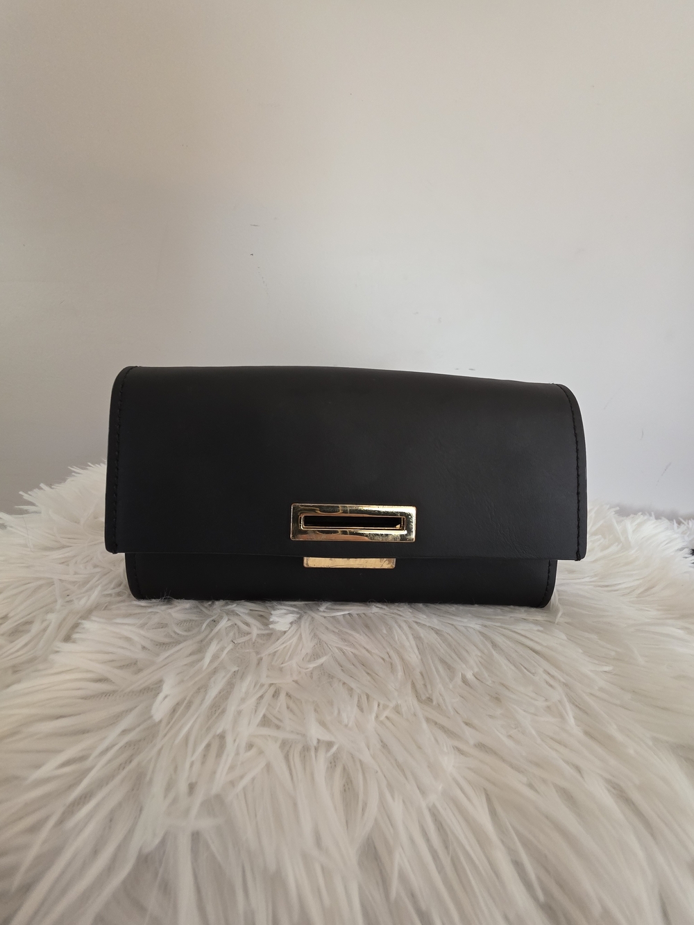 Zac Posen Black Leather Clutch with Gold-Tone Accent